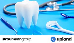 Dentist equipment with a tooth in the middle on a blue background