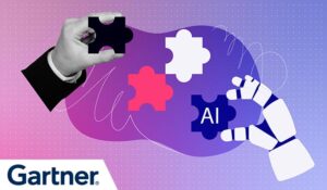 Composite photo collage of human hand hold puzzle part ai robotic arm match modern technology app plan isolated on painted background