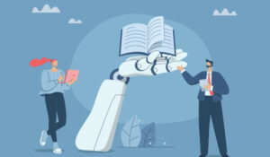 Robot hand holding a book