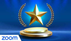 Blue background with an award podium and a golden star award