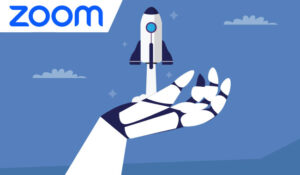 Robot hand holding a rocket launching