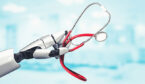 Robot hand holding a stethoscope