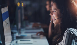 Contact Centre Agent on their headset