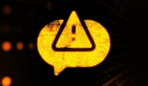 Error and warning triangle in a speech bubble - communication pitfall concept