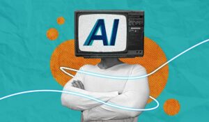 Human with AI TV Head collage art