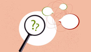 Communication concept with speech bubbles and magnifying glass