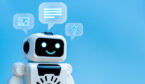 A robot with image, knowledge and idea icons in speech bubble