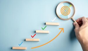 Improve performance concept with steps and a target