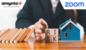 House with the word risk in blocks and a group of blocks falling