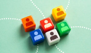 A group of people with lines leading outwards