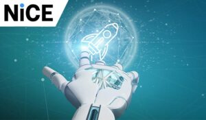 robot hand touching rocket