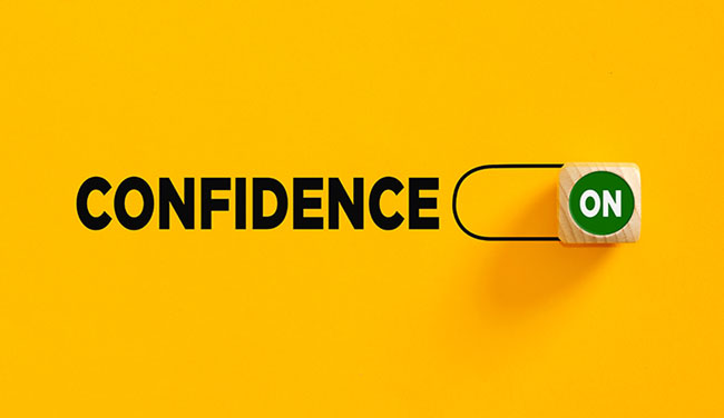 Confidence on slider button on yellow background