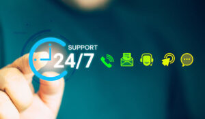 Man touch a worldwide nonstop support