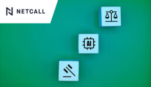 Wooden blocks with icons of AI, law, and balance scale