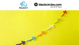 Flat lay of colored arrows curve graph growth up form on yellow background