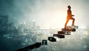 Leader climbing stairs