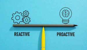 Pen with an illustration of reactive and proactive