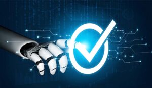 Robot hand pressing a digital tick