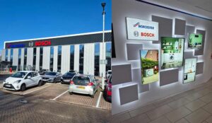 Featured image for Worcester Bosch site visit article showing the building and a featured wall