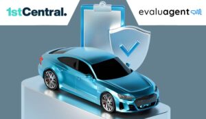 Car on a stand with a clipboard and a insurance shield