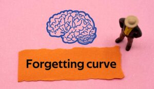 Forgetting curve written on paper with illustration of a brain