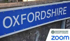 Blue sign that says 'Oxfrodshire' on it