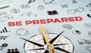 A compass with text and icons - Be Prepared