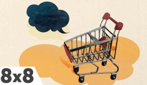 Shopping trolly with speech bubble coming out of it