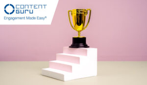 Gold trophy on top of white steps