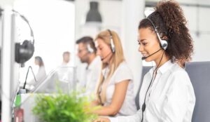 Contact centre workers sat at desk