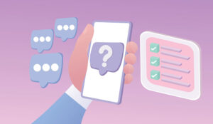 Follow up after conversation concept with hand holding phone with speech bubbles and a checklist