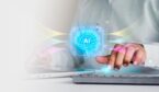 Embedding AI in business concept with ai icon and keyboards