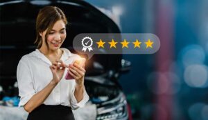 Women rating experience in car shop