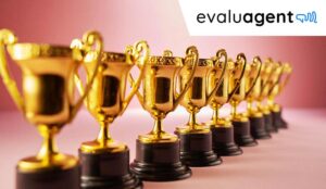 Awards concept with a row of trophies