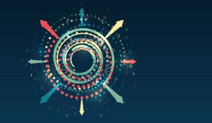 Structuring data concept with a spiral and arrows