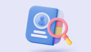 Book with person on it and a magnifying glass - information concept