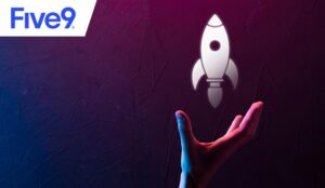 Launch concept with hand holding rocket being launched