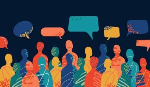 group of people with speech bubbles