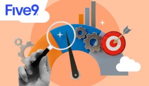 Research and data concept with a hand, magnifying glass, graphs, cogs and a target