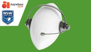 Rugby ball with headset on