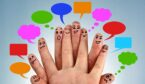 Fingers with different faces and speech bubbles coming out