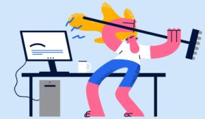Person destroying office