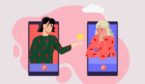 2 phones with 2 people on either end one sad and one helping out