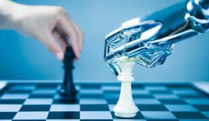 Human and robot playing against eachother in chess