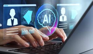 AI in HR and recruitment concept with AI overlaid next to people icons