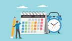 Person looking at a calendar with a clock next to it - Shift planning concept