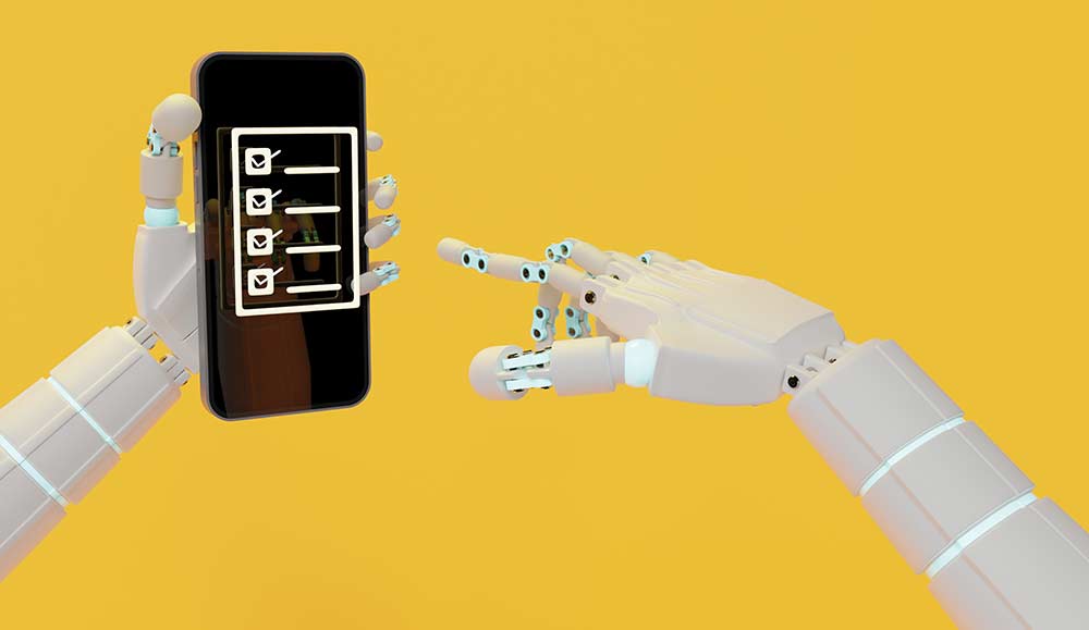 AI Robot ticking checklist on a smartphone